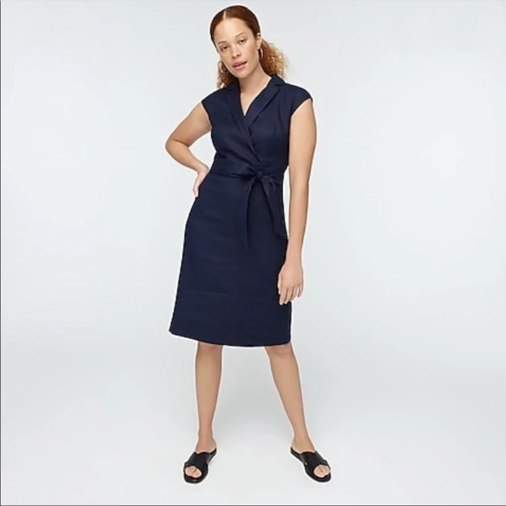 J. Crew belted faux-wrap dress in stretch linen - Picture 2 of 5